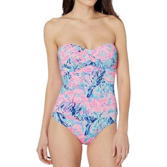 Lilly Pulitzer Flamenco One Piece bathing Suit Periwinkle Purple Fan Sea Pants - Picture 2 of 13